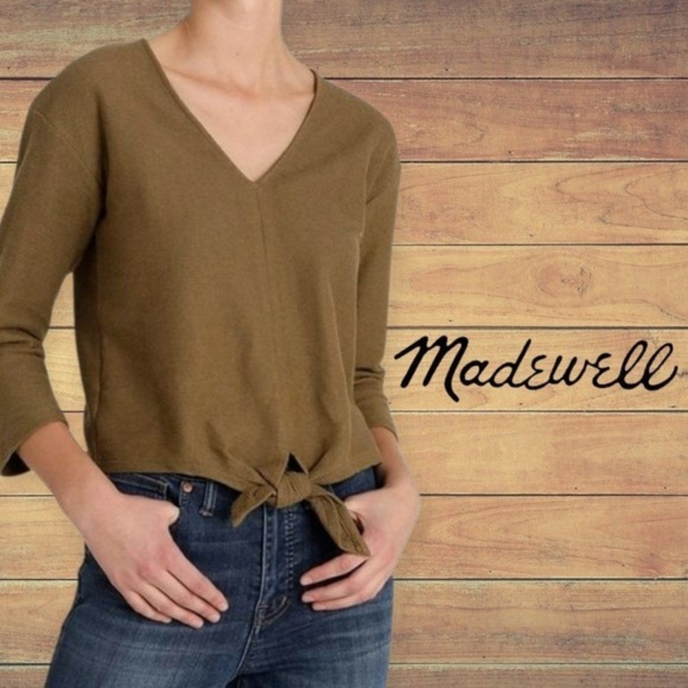 MADEWELL Women's Texture & Thread L/s Tie Front Top K4775 Asparagus Green M